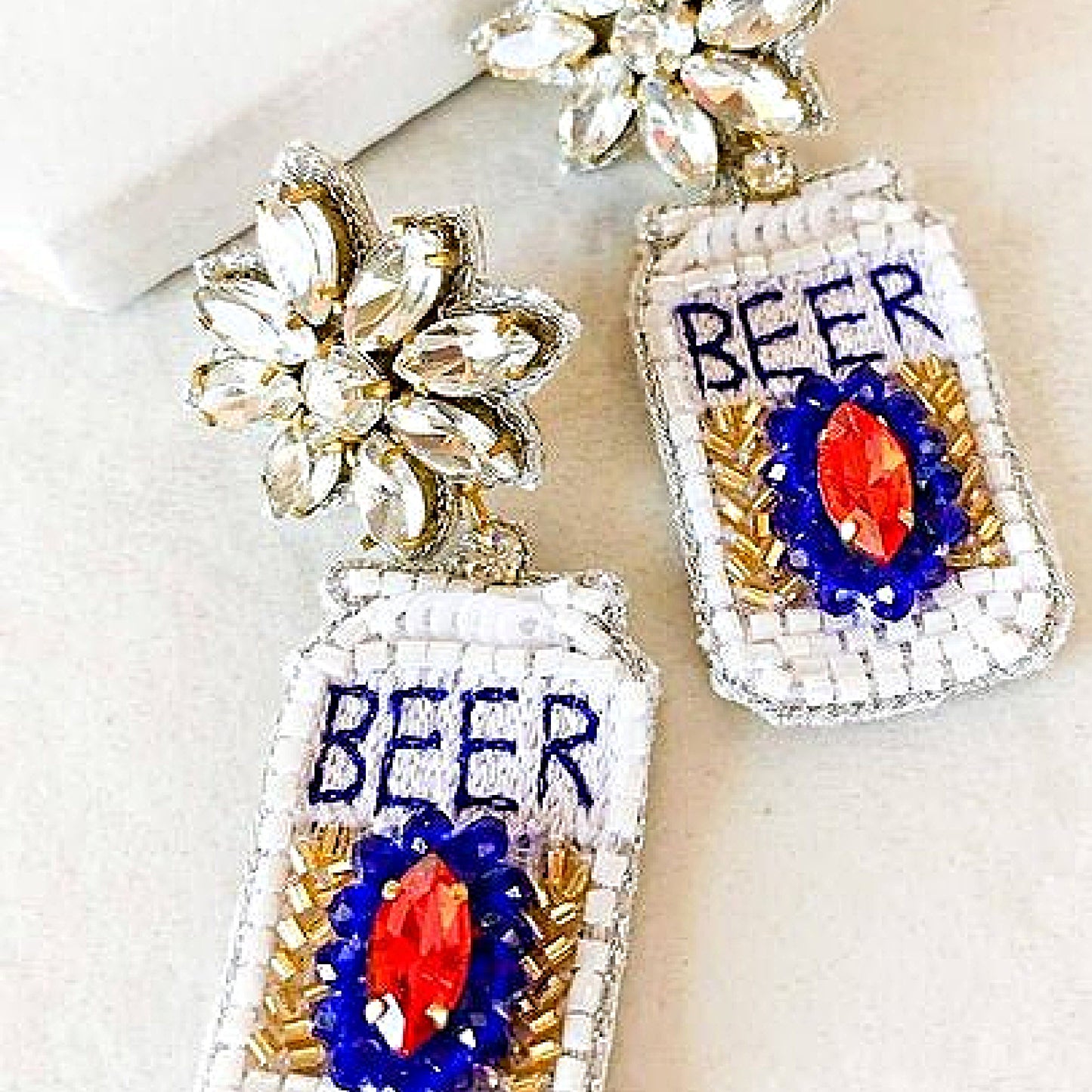 Iconic Beer Can Crystal Sequin Beaded Earrings