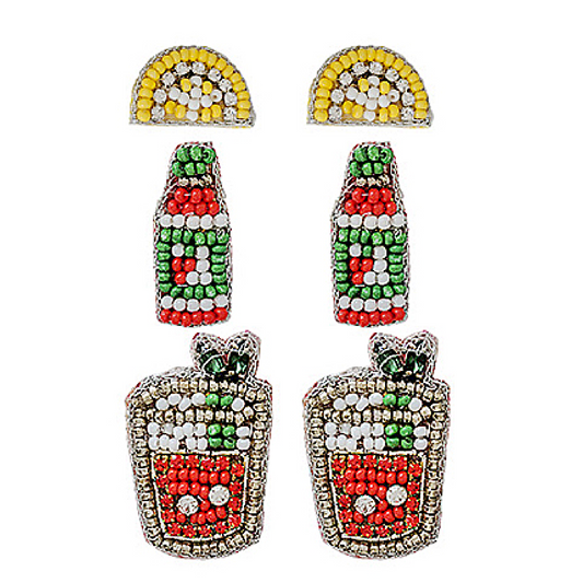3 PC SET Spicy Bloody Mary Cocktail Beaded Stud Earrings