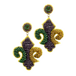 Mardi Gras Fleur De Lis Beaded Earrings