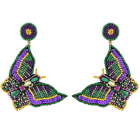 Mardi Gras Butterfly Beaded Earrings