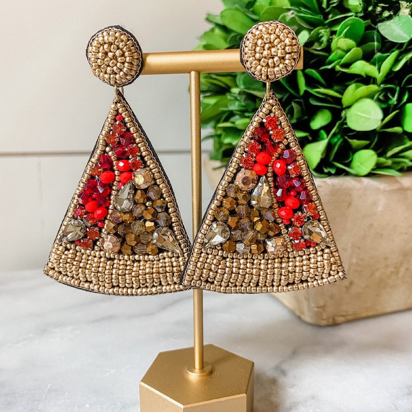 Slice of Pizza Seed Bead Crystal Rhinestone Earrings