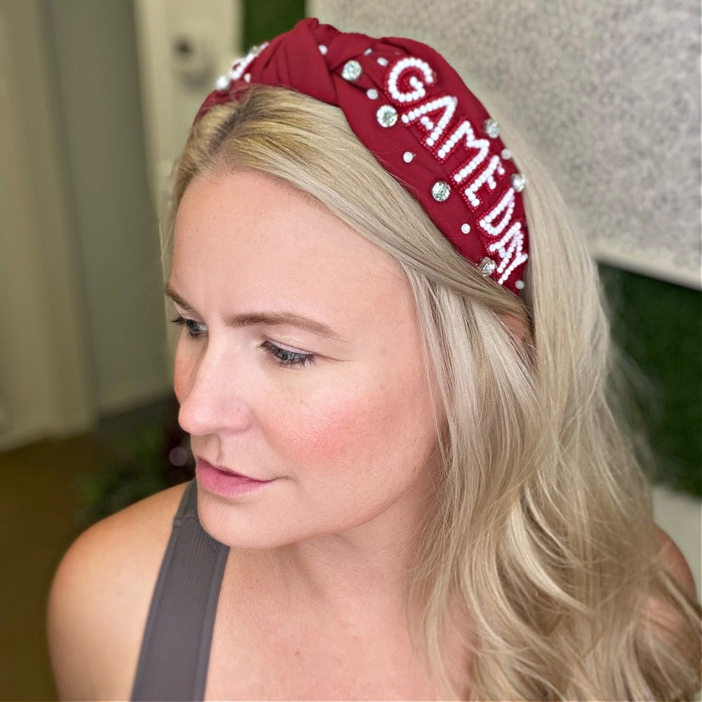Crimson Red White Alabama GAMEDAY Football Fan Beaded Headband