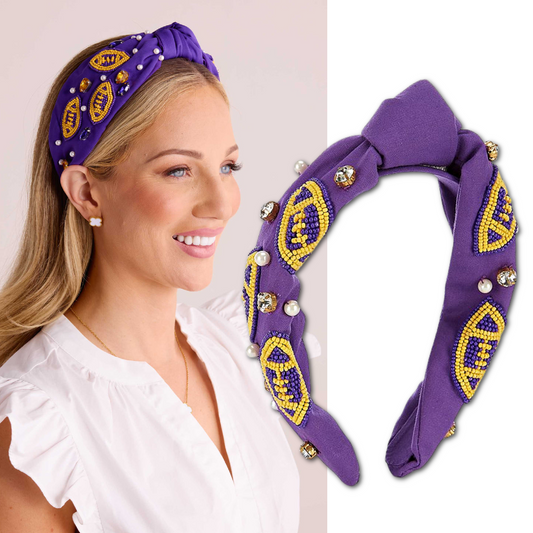 LSU Purple Gold Football Team Colors Beaded Headband