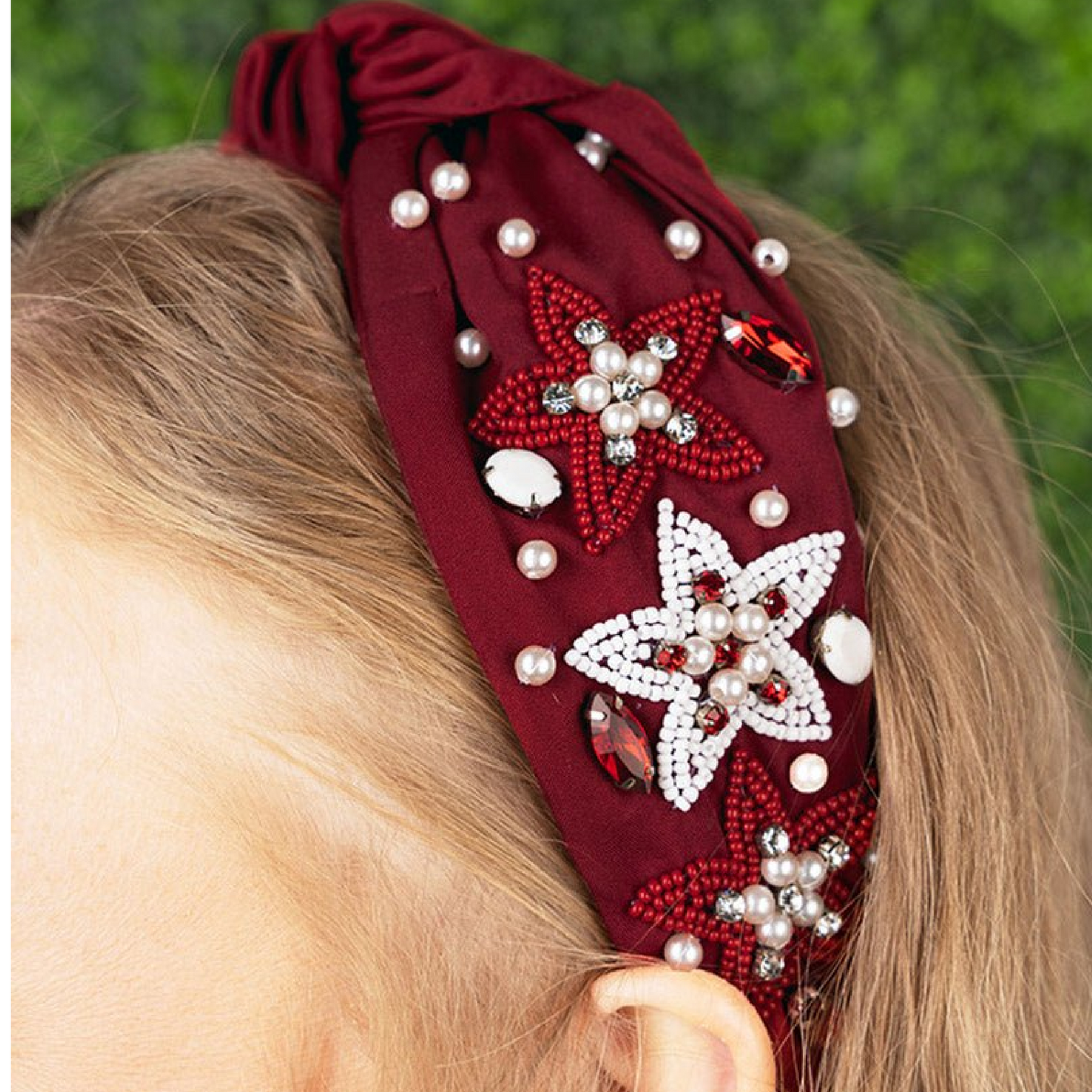 Crimson Red White Alabama Star Football Fan Beaded Headband