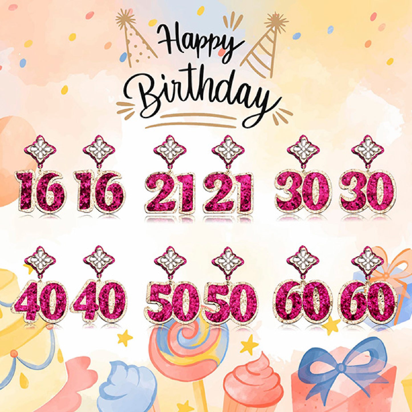 Birthday Celebration Iconic Year of Birth Glitter Acrylic Earrings