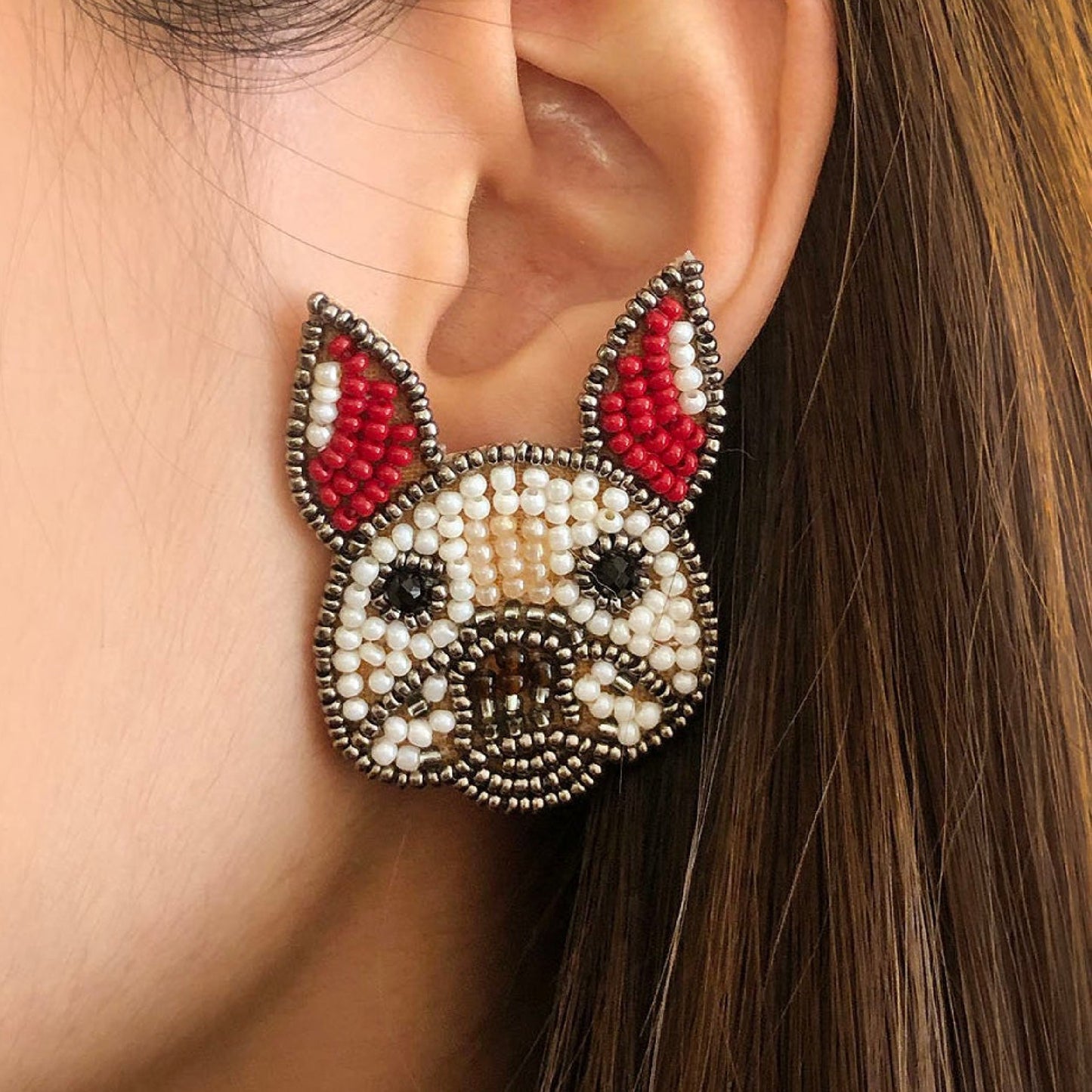 French Bulldog Frenchie Dog Breed Puppy Beaded Earrings