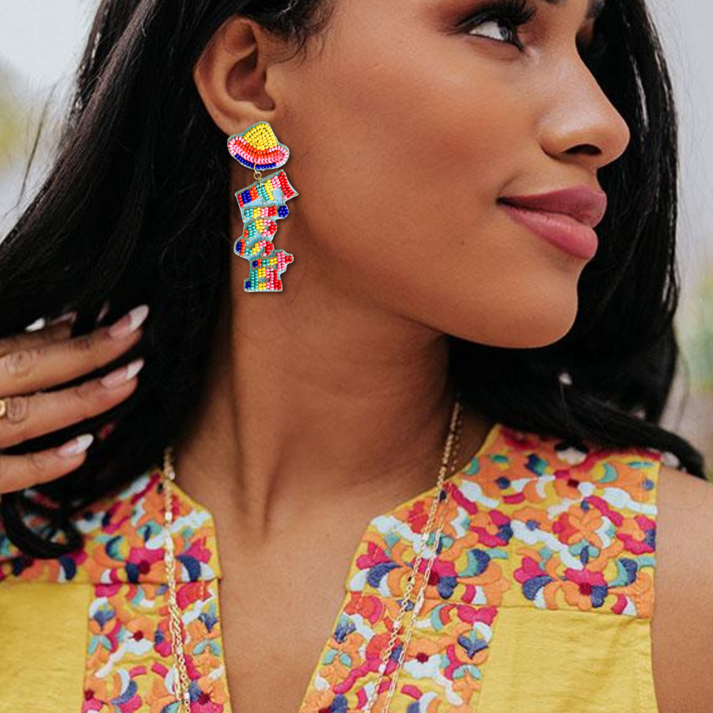 Fiesta Mexican Festival Party Rainbow Beaded Earrings
