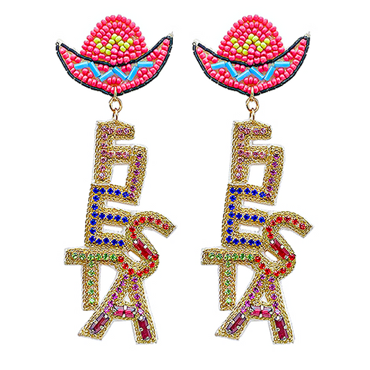 Fiesta Mexican Festival Party Rhinestone Beaded Earrings