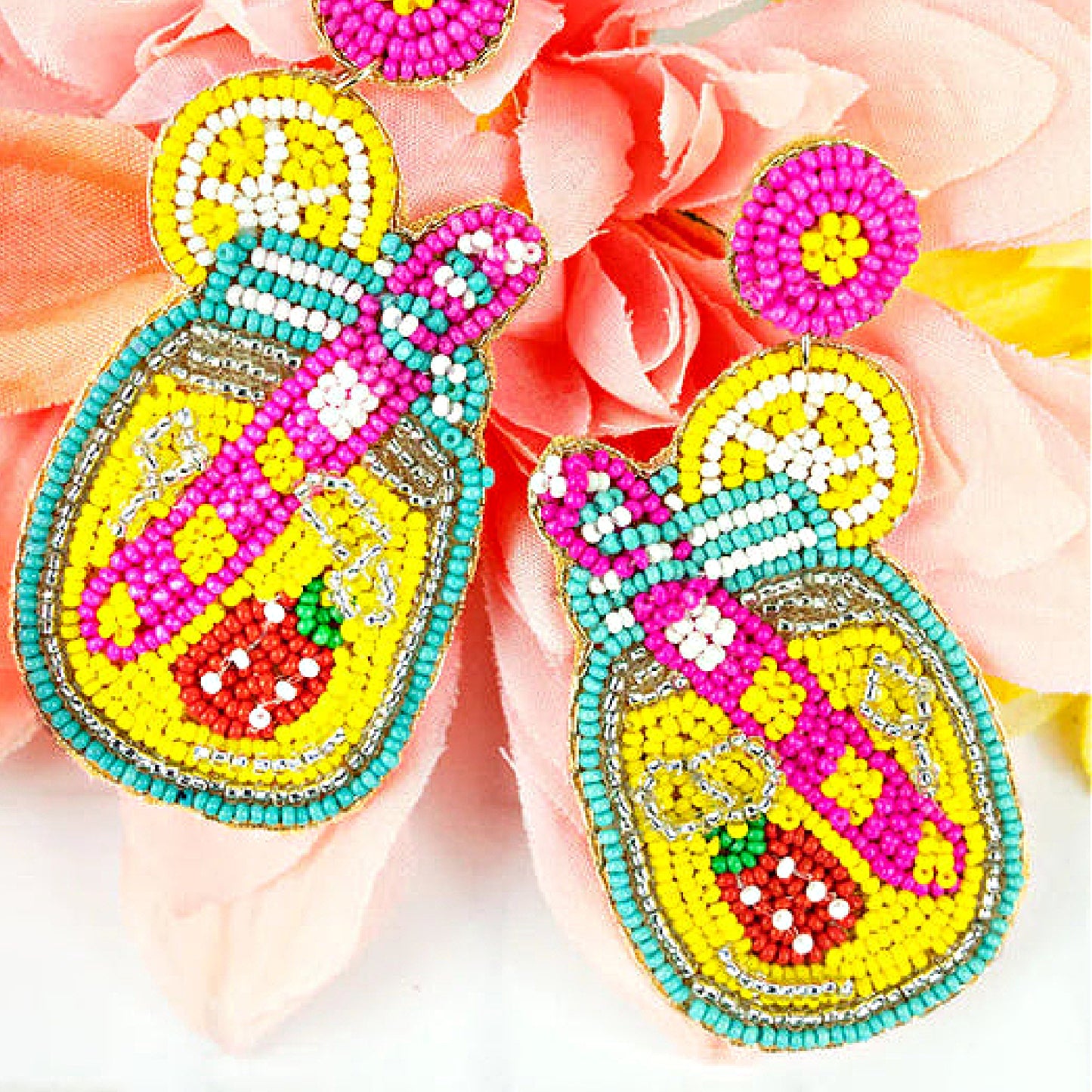 Southern Lemonade Mason Jar Summer Beaded Earrings