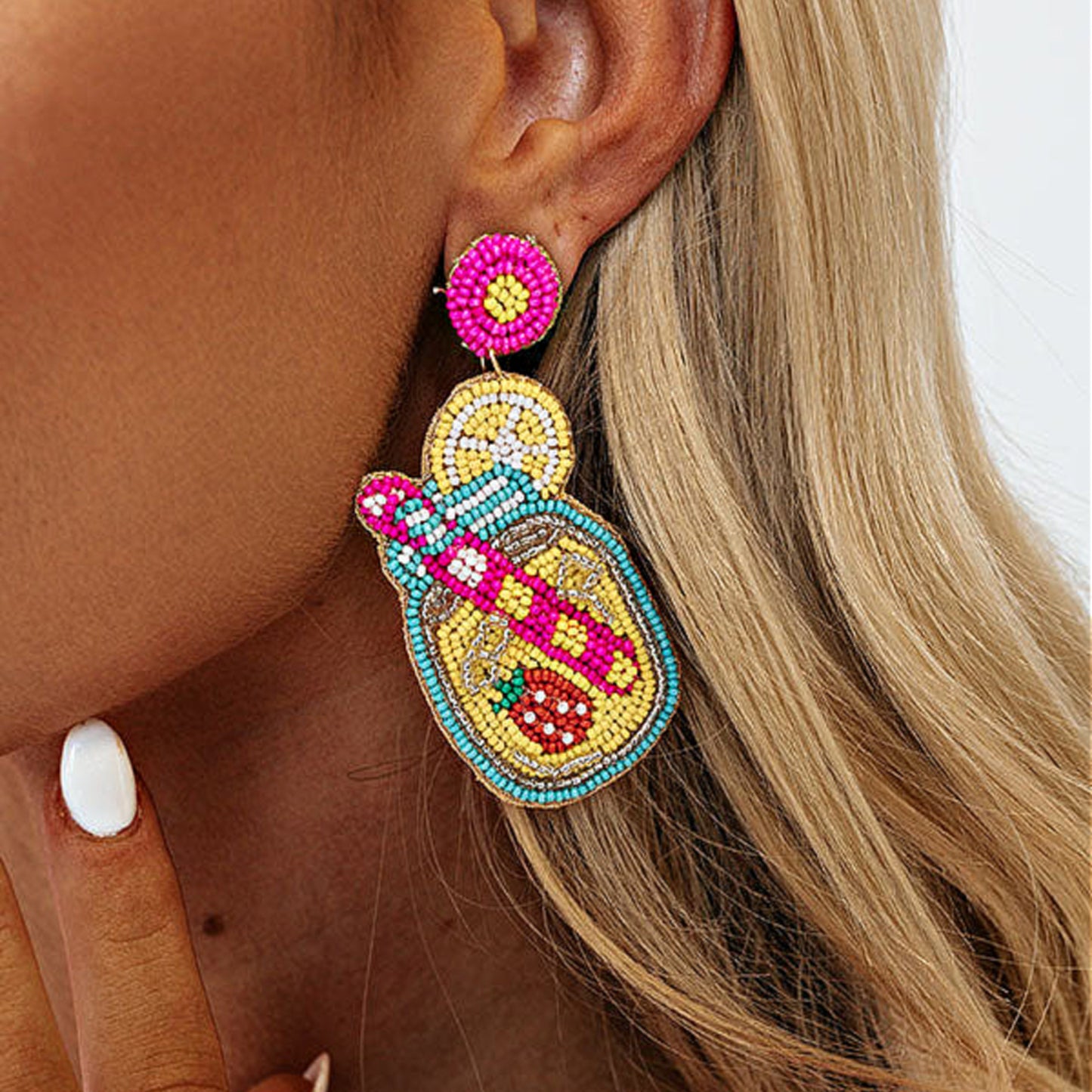 Southern Lemonade Mason Jar Summer Beaded Earrings