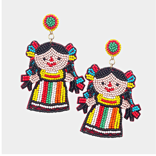 Mexican Lele Rag Doll Festival Cinco Beaded Earrings