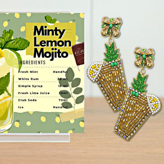 Mint Mojito Cocktail Beaded Crystal Earrings