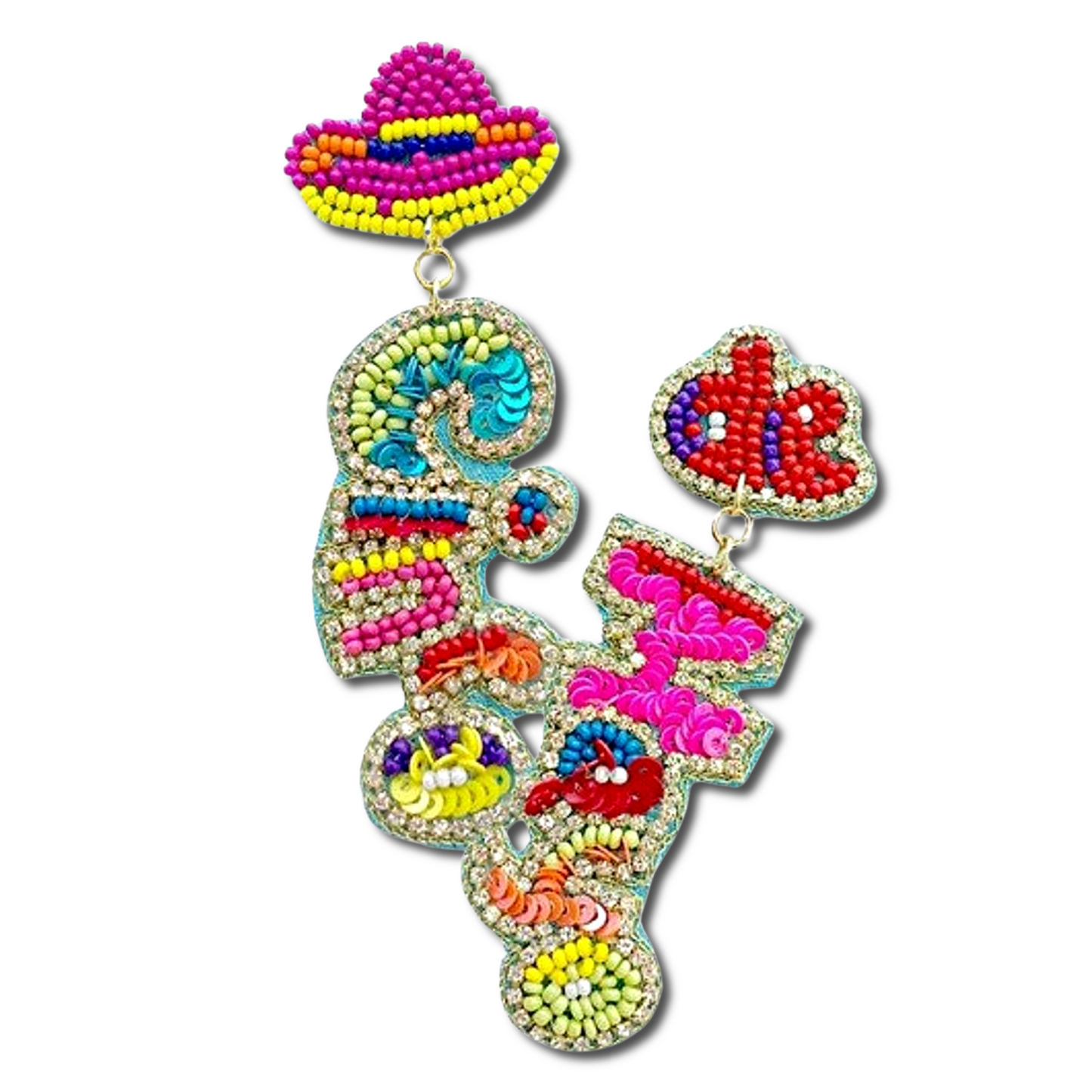Mexican Festival Cinco De Mayo Bead Rhinestone Earrings
