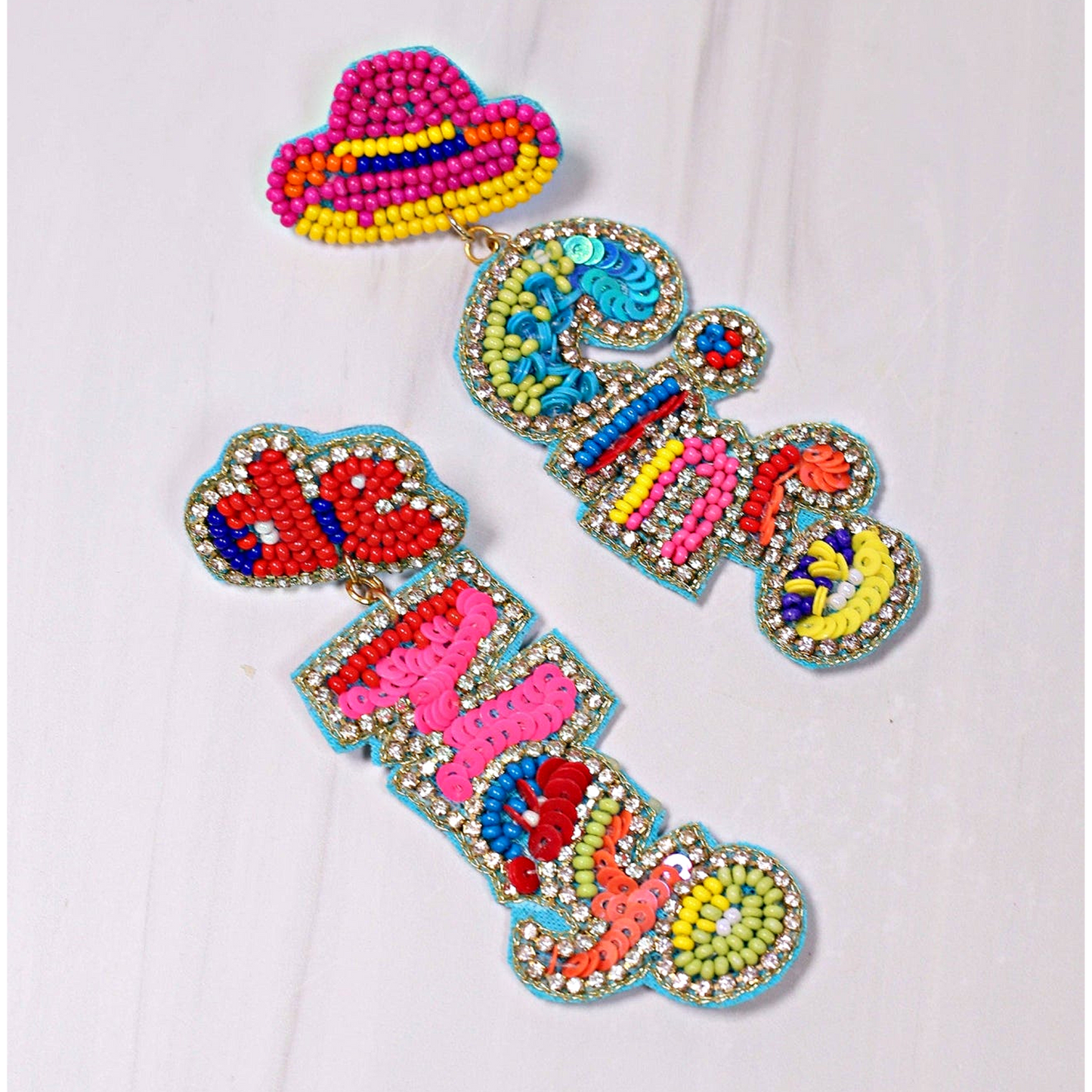 Mexican Festival Cinco De Mayo Bead Rhinestone Earrings