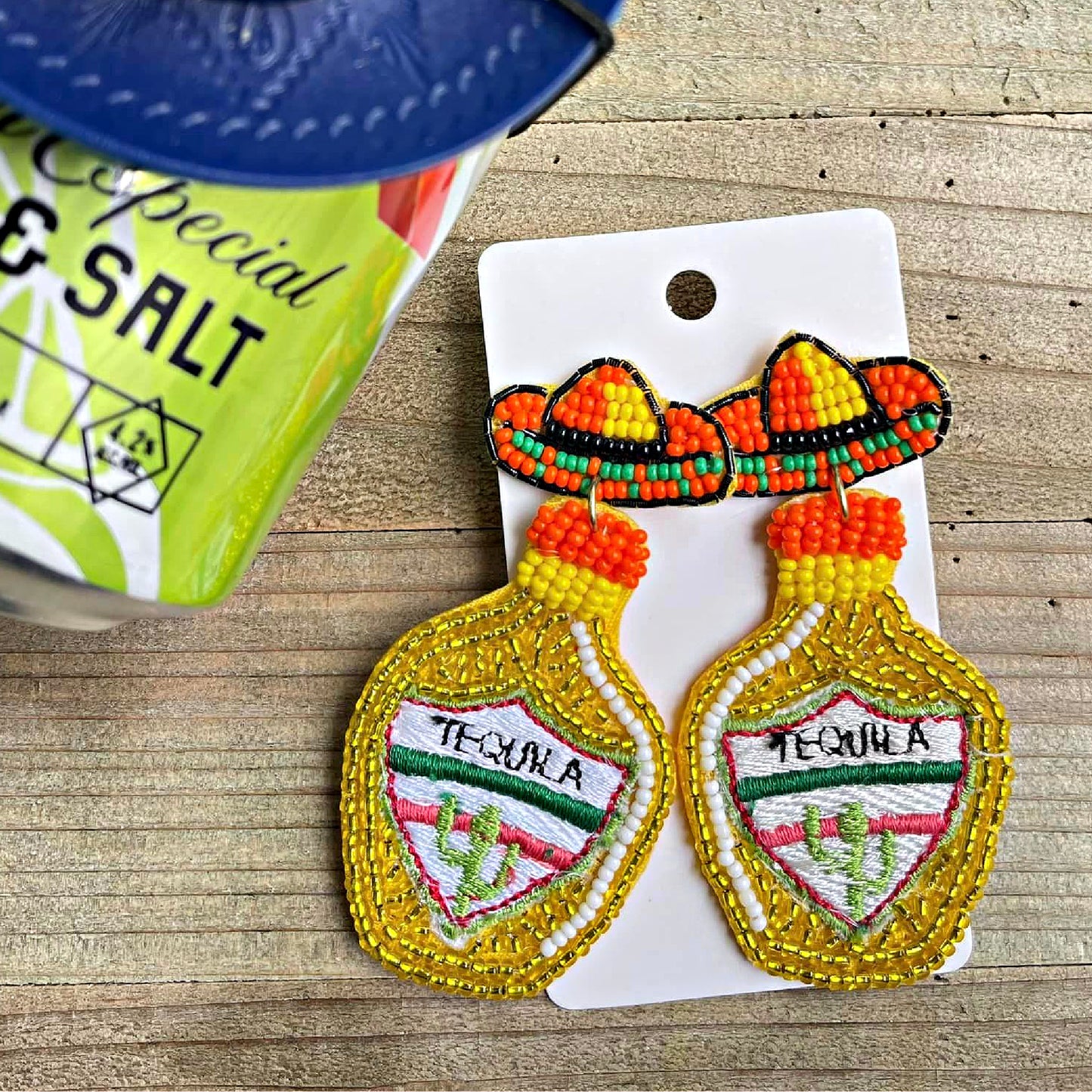 Tequila Mexican Hat Fiesta Party Beaded Earrings