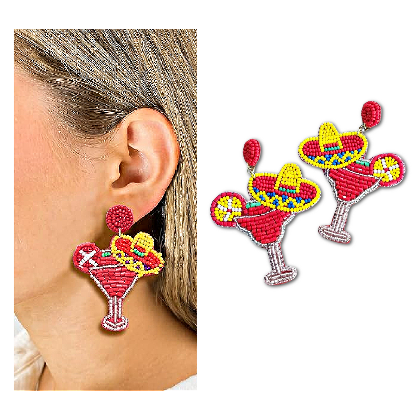Mexican Fiesta Margarita Cocktail Party Beaded Earrings
