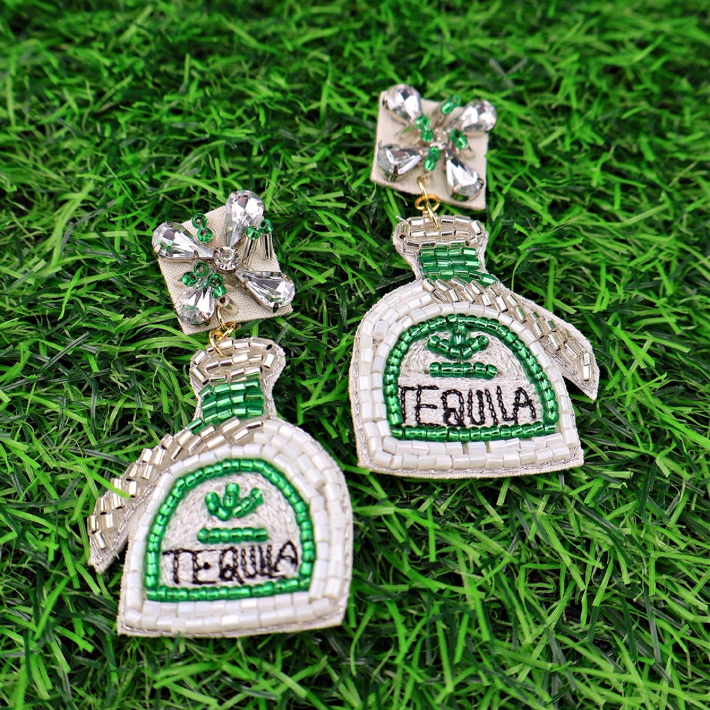 Iconic Tequila Brand Bottle Crystal Beaded Earrings