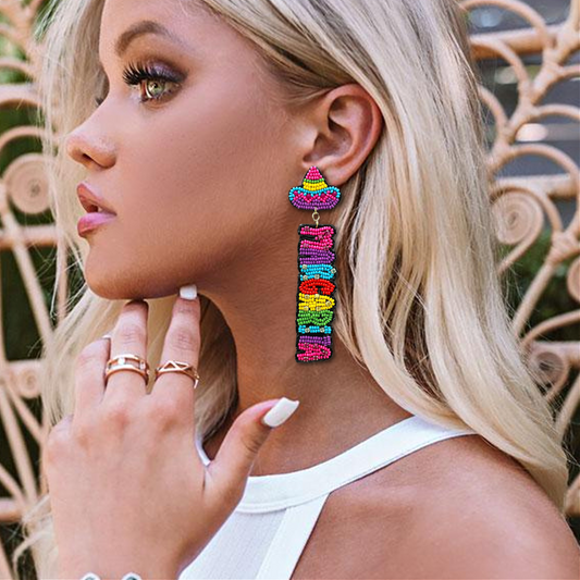Margarita Cocktail Word Mexican Fiesta Party Bead Earrings