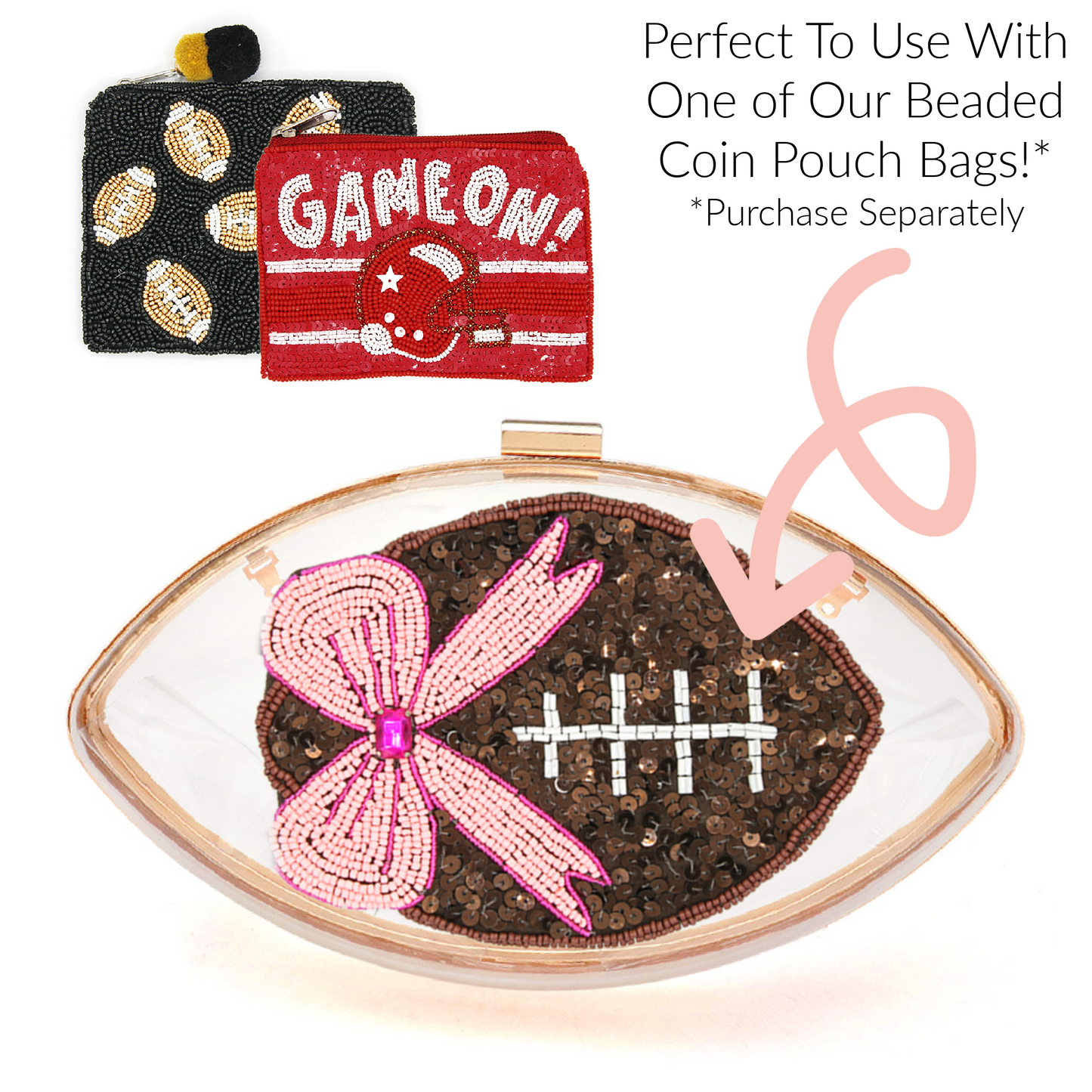 Gold Clear Metal Football Shaped Crossbody Bag