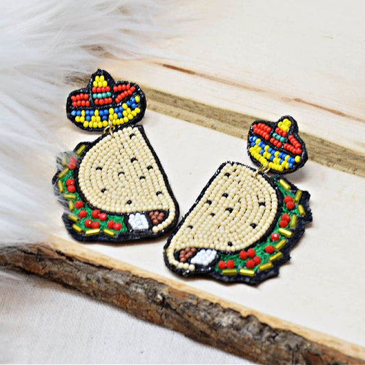 Mexican Food Festival Taco Seed Beaded Earrings