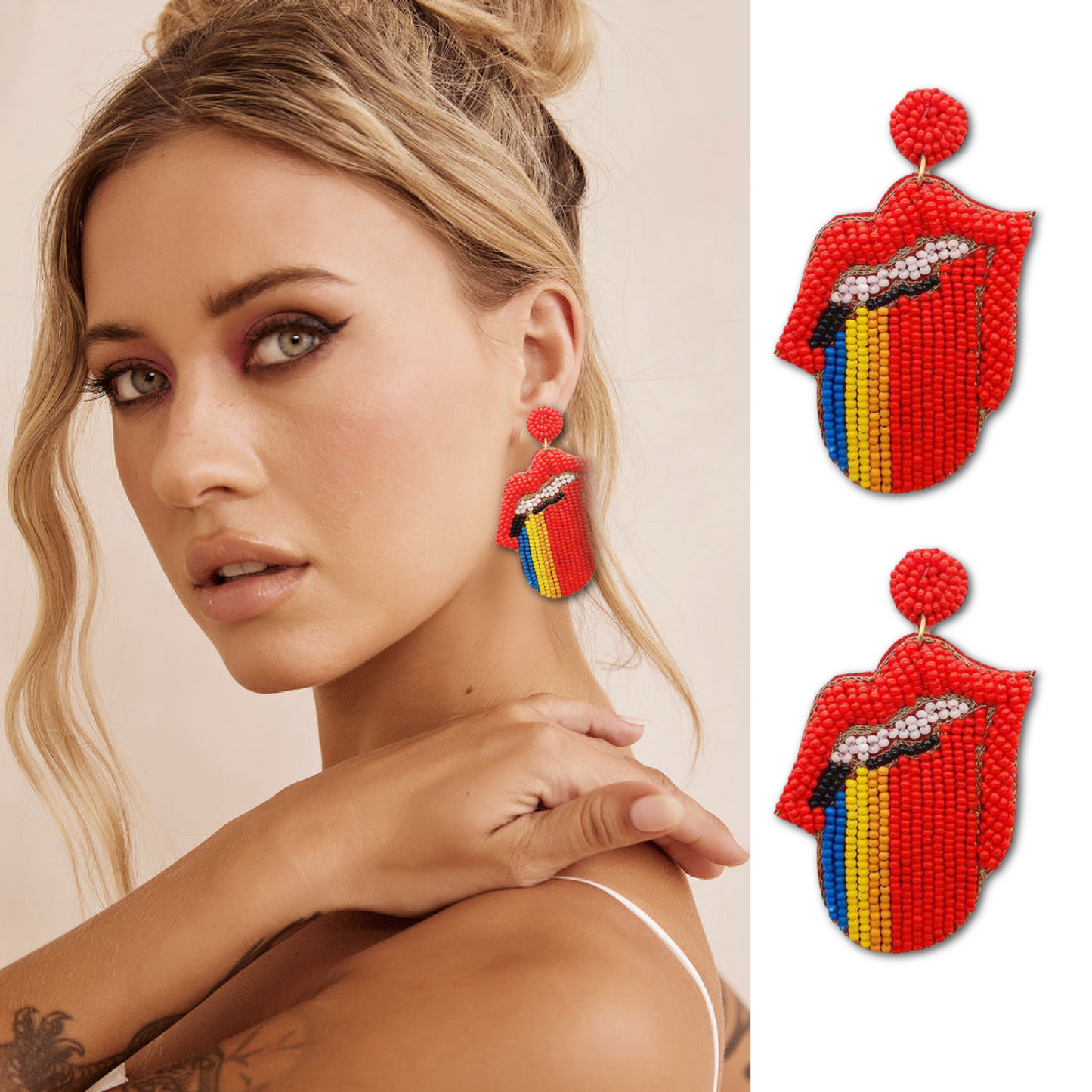 Just A Rolling Stone Rainbow Tongue Beaded Earrings