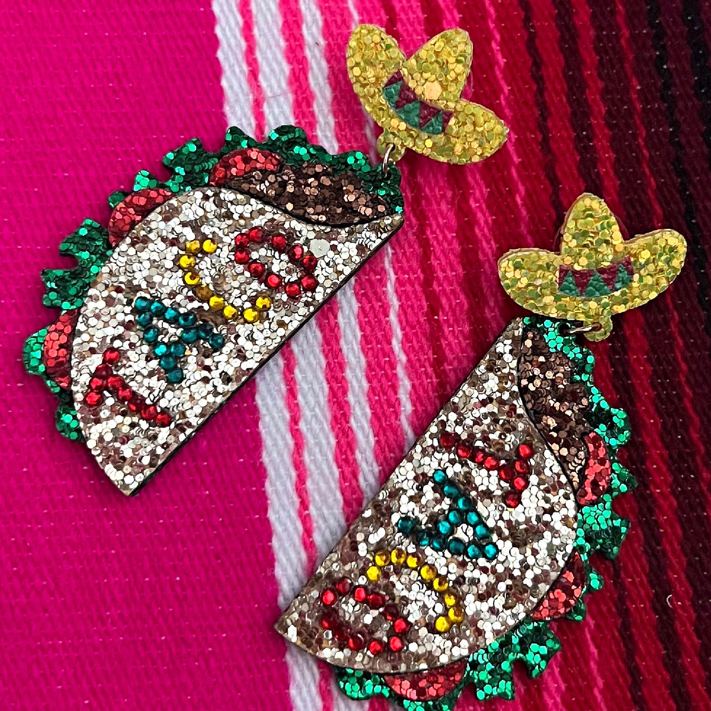 Mexican Food Festival Taco Glitter Sheet Earrings