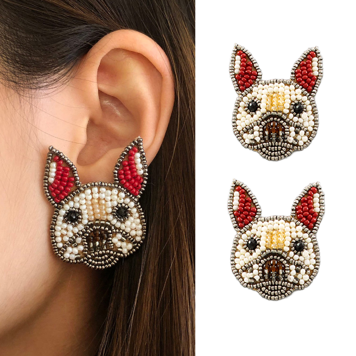 French Bulldog Frenchie Dog Breed Puppy Beaded Earrings