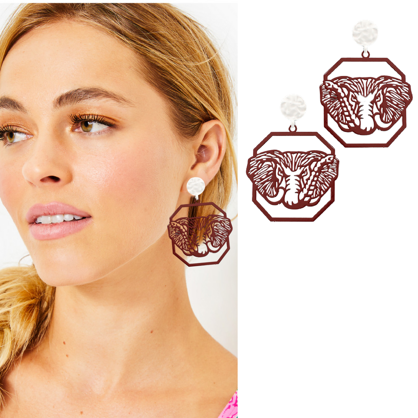 Roll Tide Alabama Football Elephant Earrings