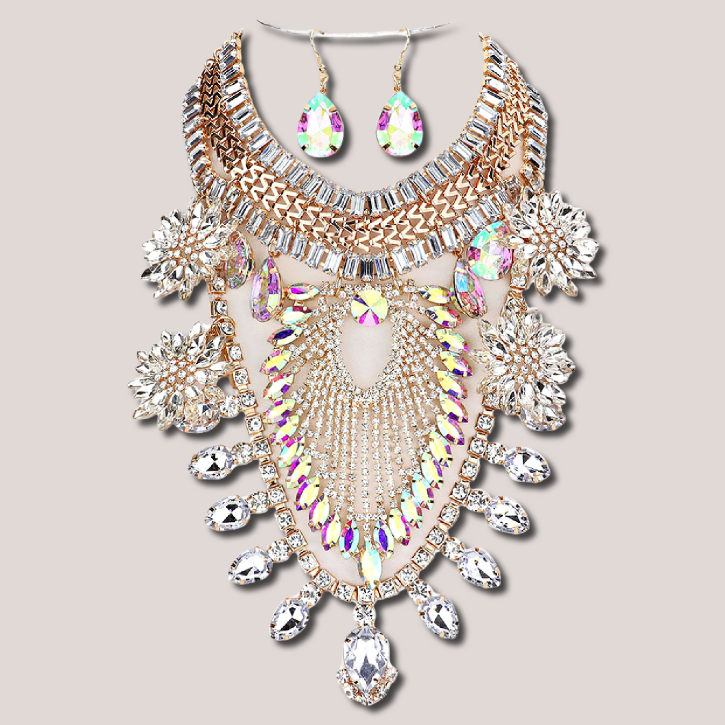 Arabella Stone Crystal Embellished Necklace Earrings SET