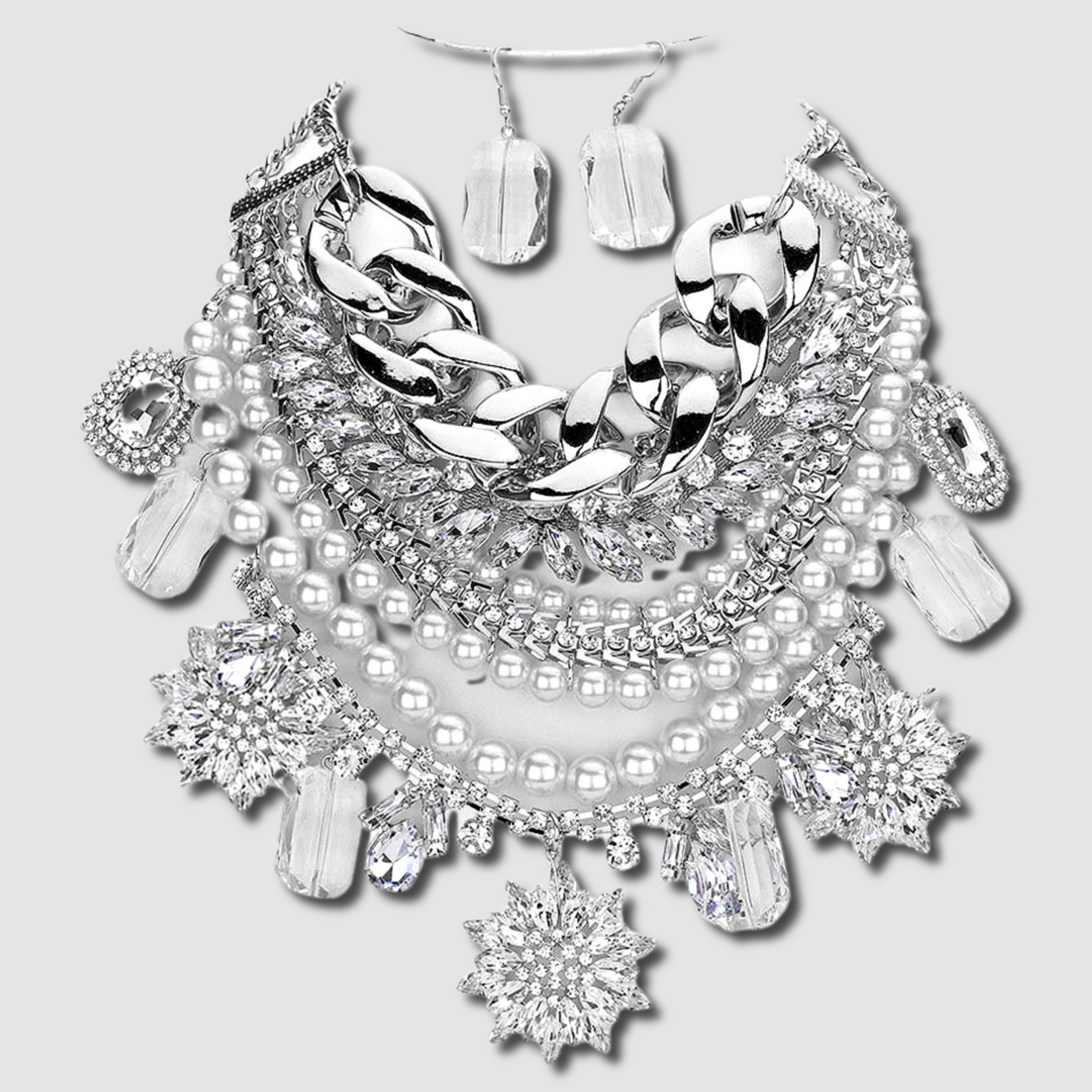 Alexis Pearl Crystal Embellished Necklace Earrings SET