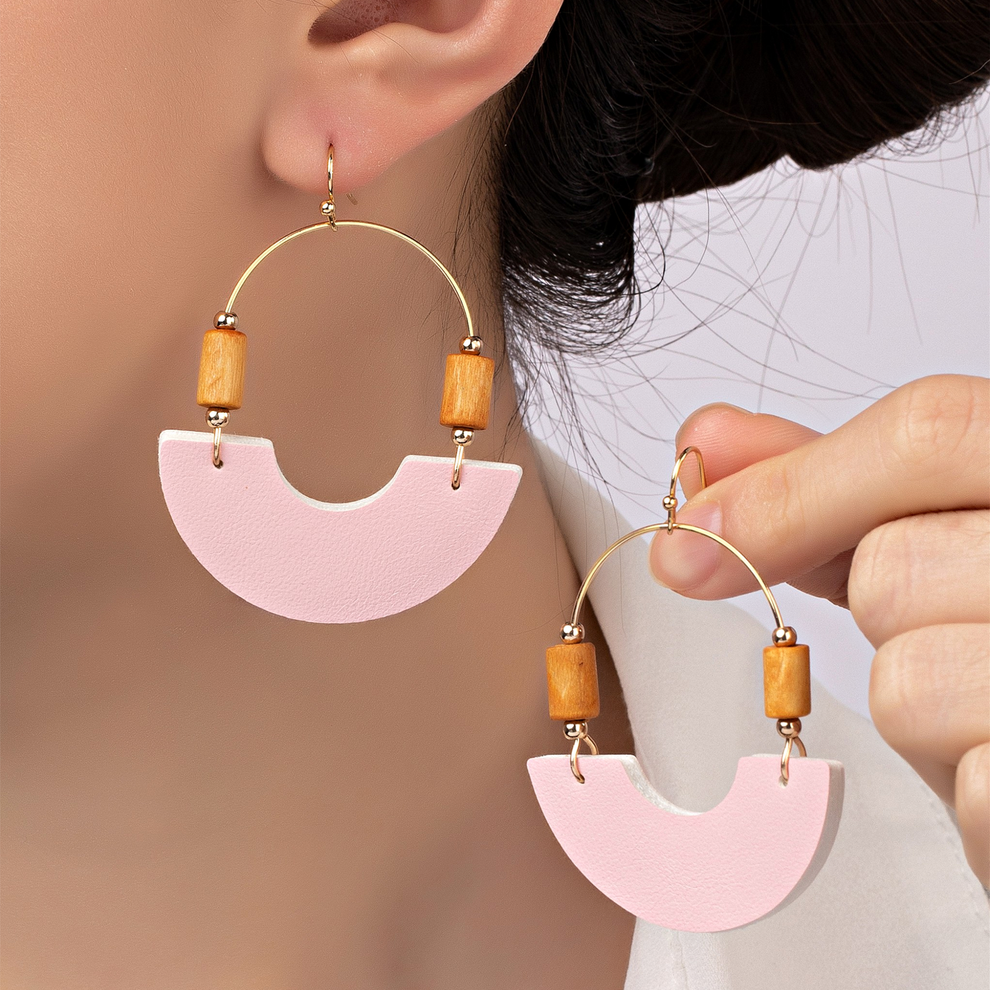 Half Moon Vegan Leather Boho Wire Earrings