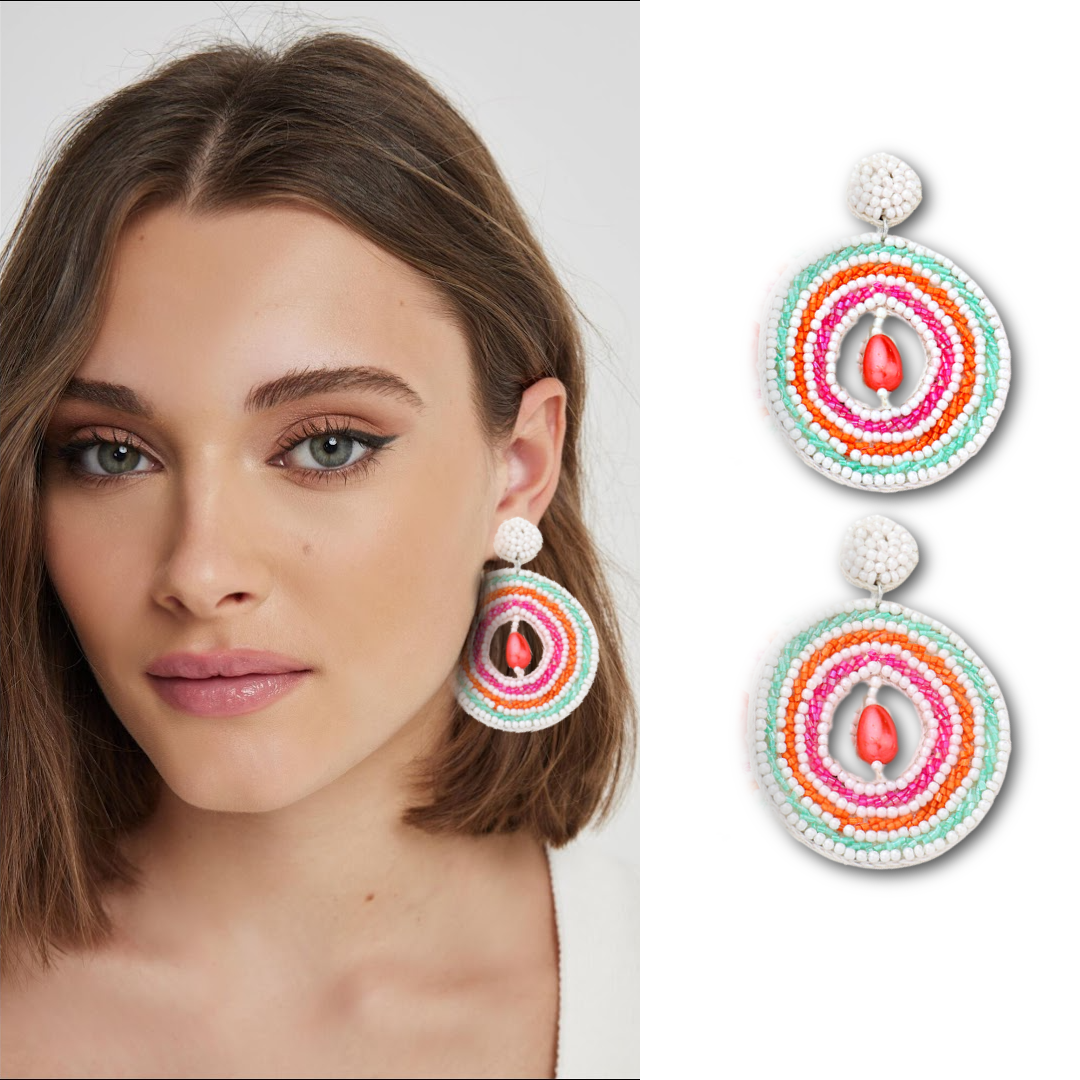 Lyla Boho Style Beaded Pearl Drop Circle Earrings