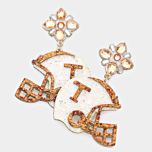 Crystal Top Tennessee Vols College Football Helmet Glitter Earrings