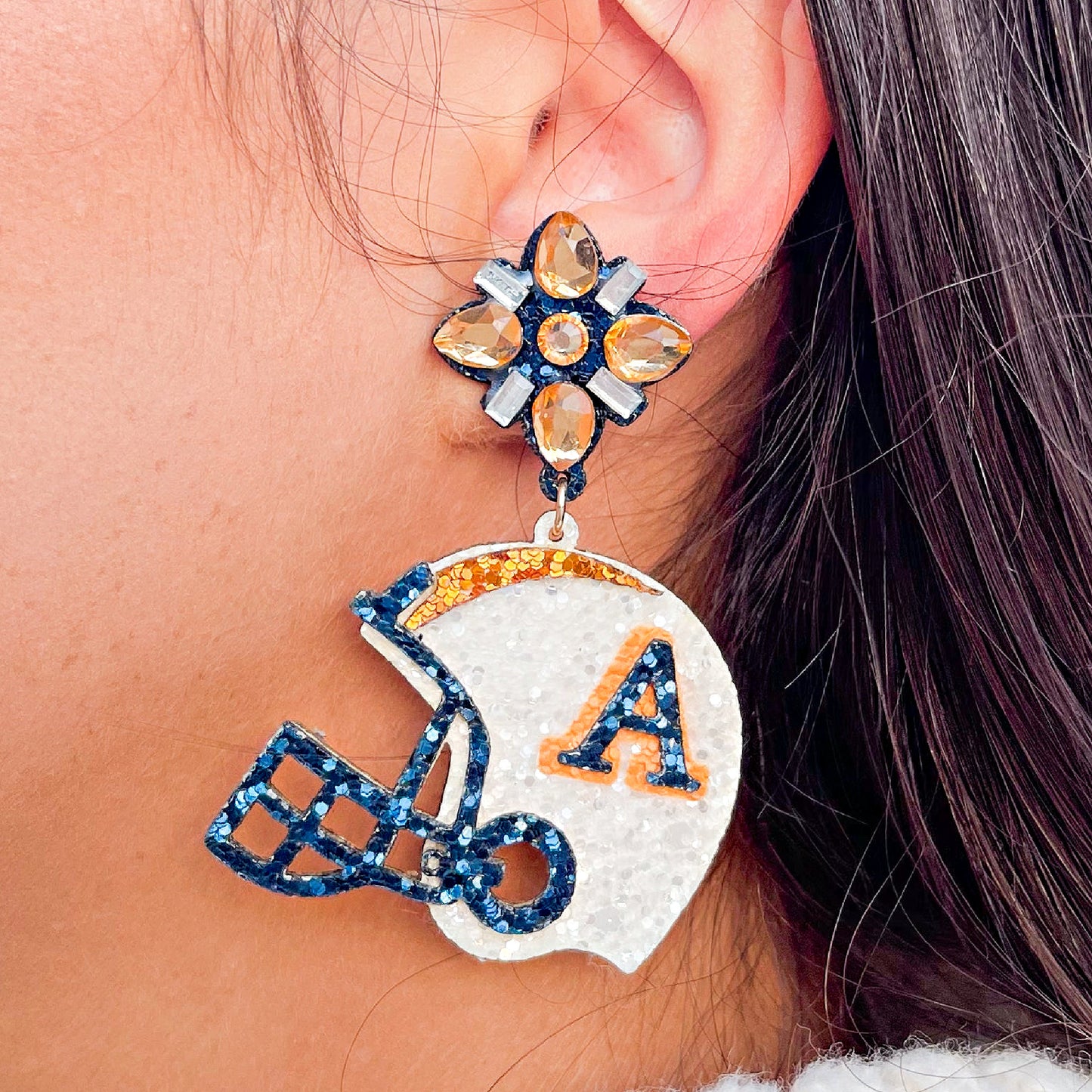 Crystal Top AUBURN Tigers College Football Helmet Glitter Earrings