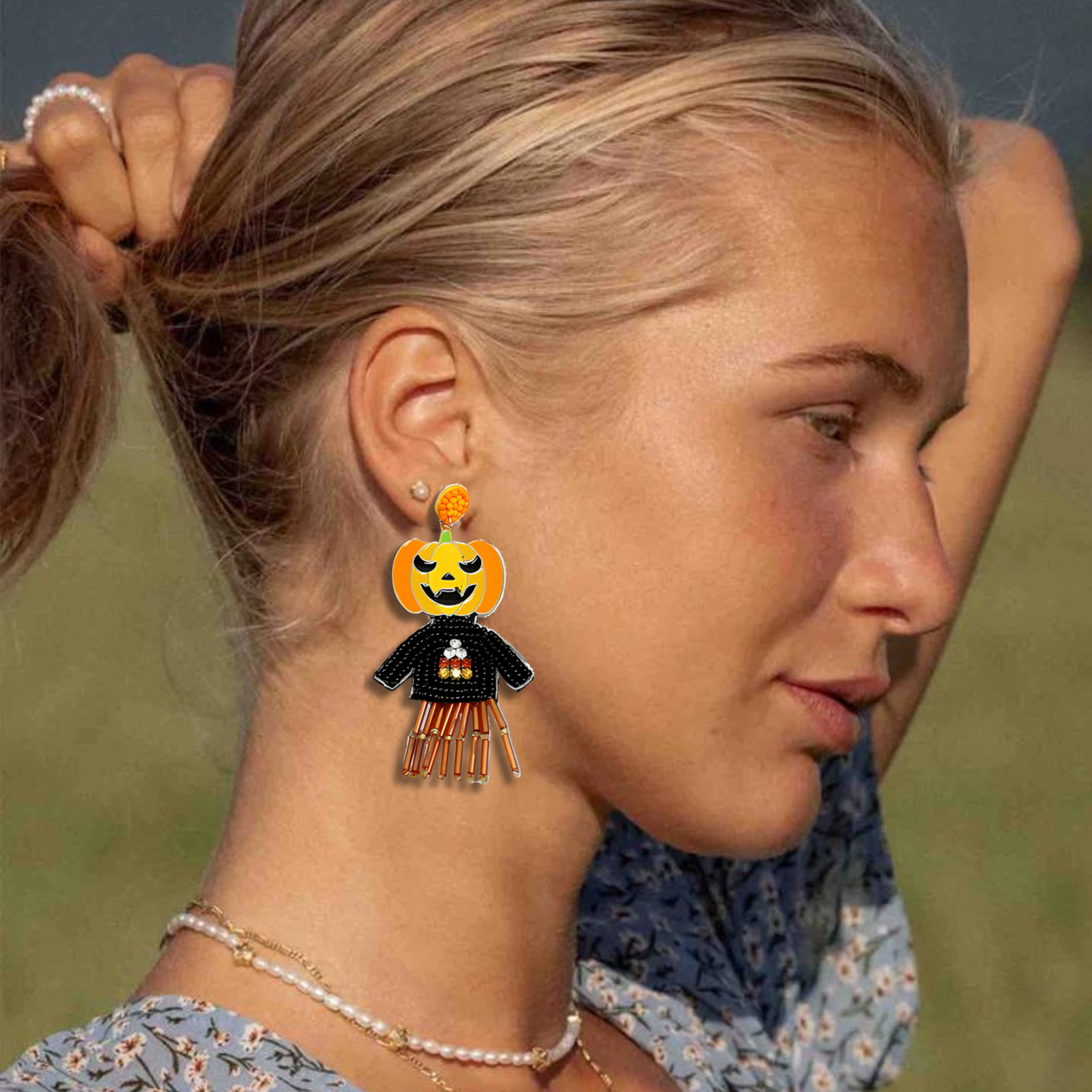 Pumpkin Pete Esquire Halloween Fall Beaded Statement Earrings