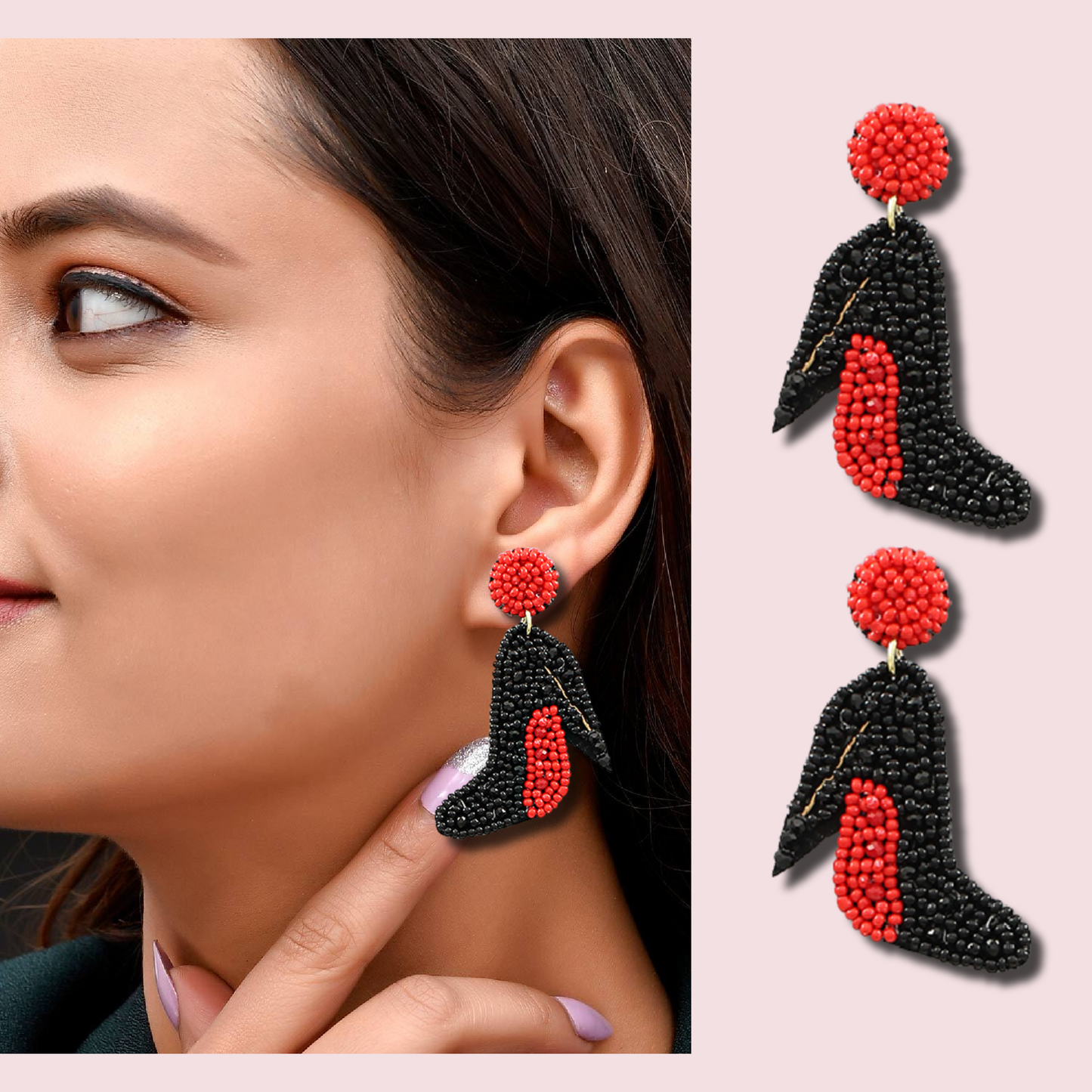 Stiletto Heels Seed Beaded Fashion Earrings