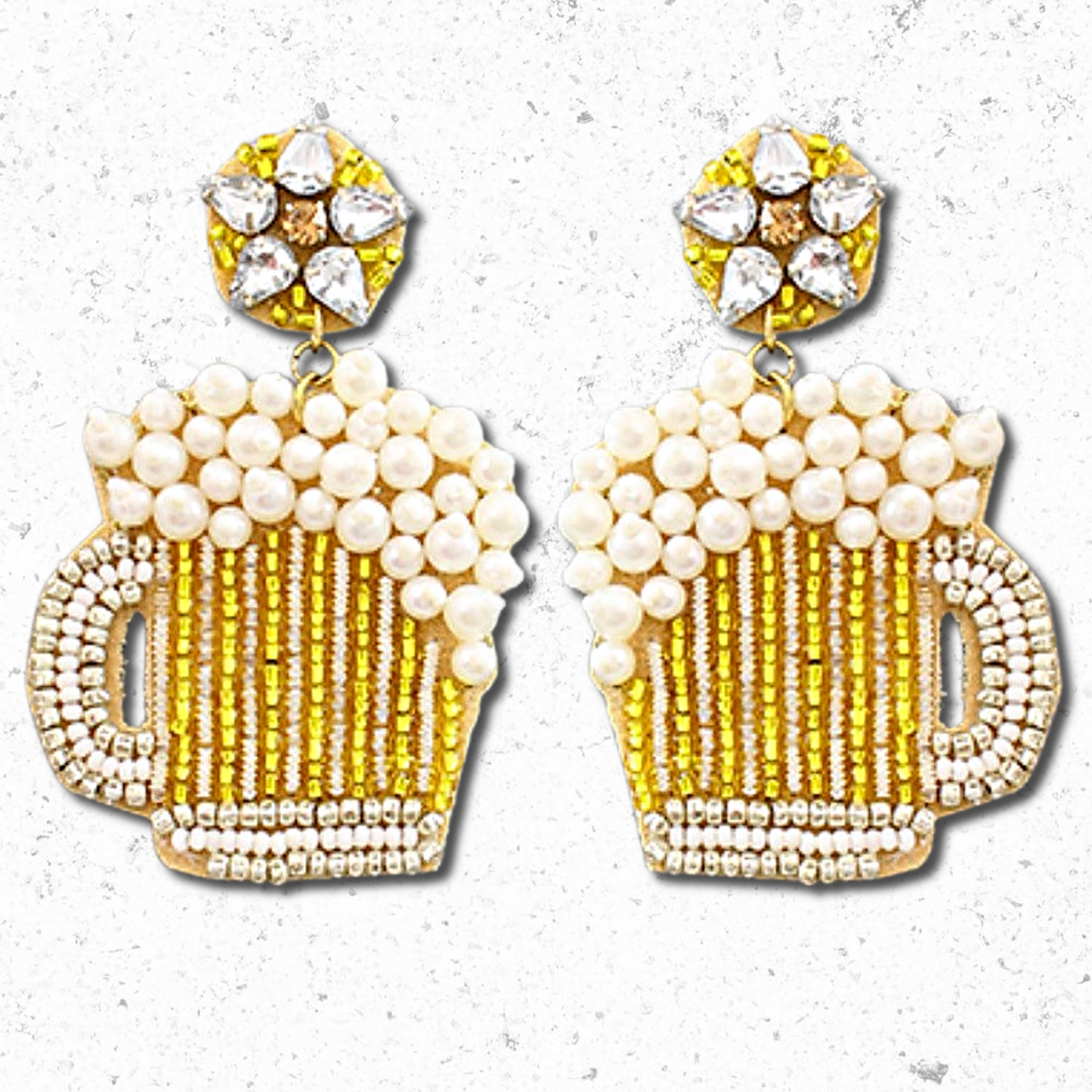 Sudsy Beer Mug Pearl Beaded Crystal Top Earrings
