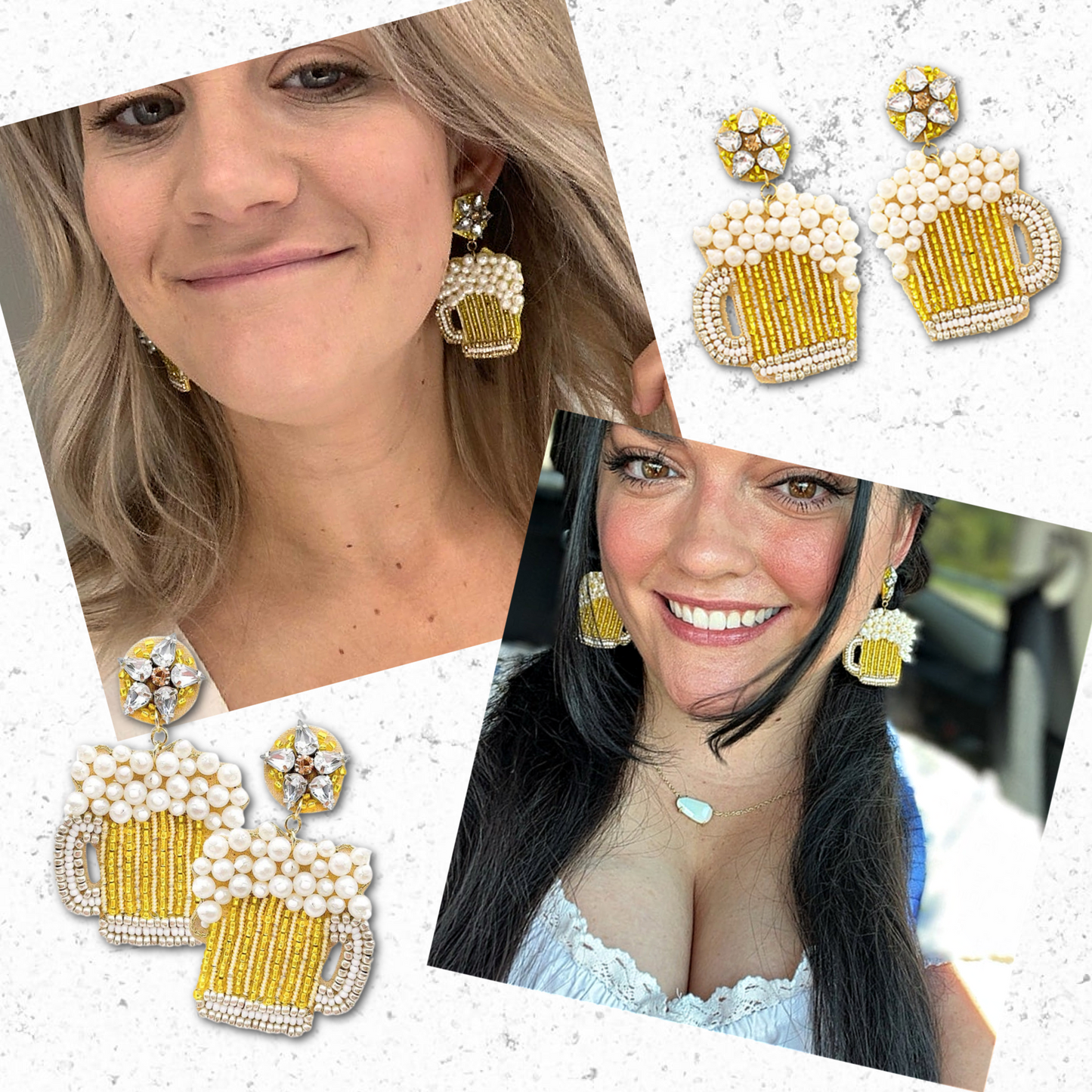 Sudsy Beer Mug Pearl Beaded Crystal Top Earrings