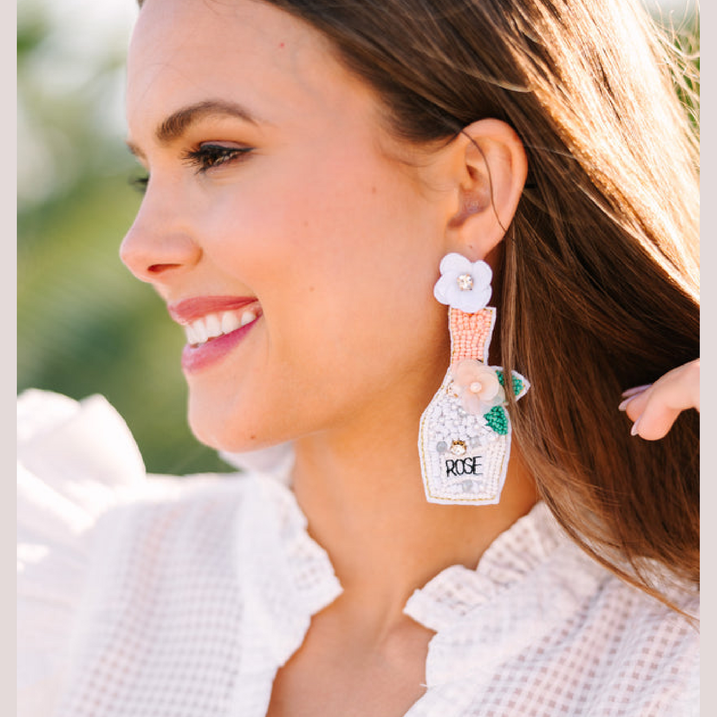 Rose Wine Bottle Seed Beaded Floral Earrings
