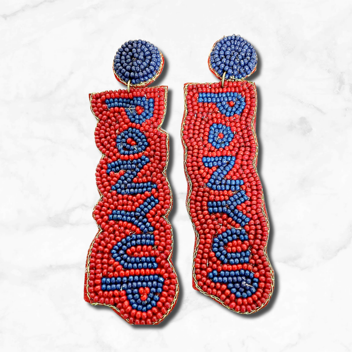 SMU Football PONYUP Beaded Red Blue Mustang Earrings