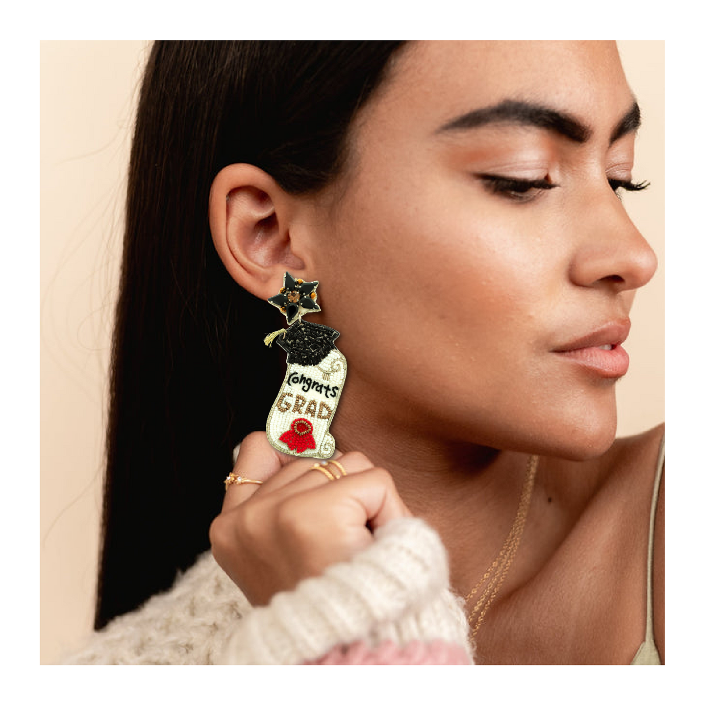 Congrats GRAD Diploma Cap Beaded Earrings