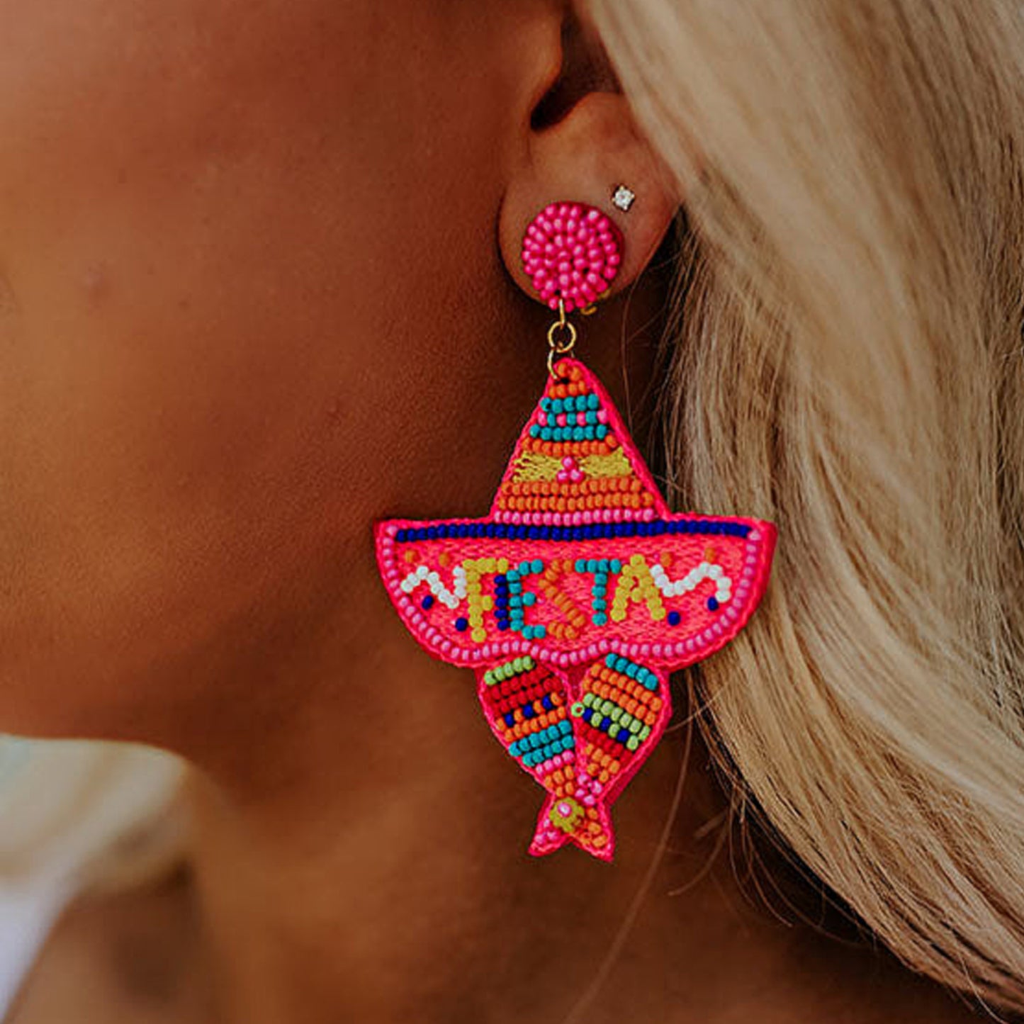 Fiesta Mexican Festival Party Sombrero Beaded Earrings