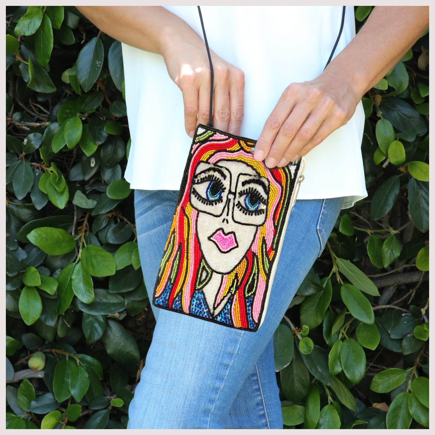 Seed Beaded Girl Diva Crossbody Bag