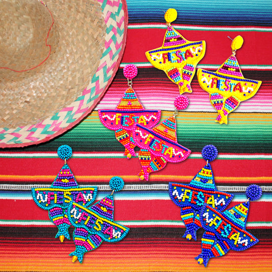 Fiesta Mexican Festival Party Sombrero Beaded Earrings