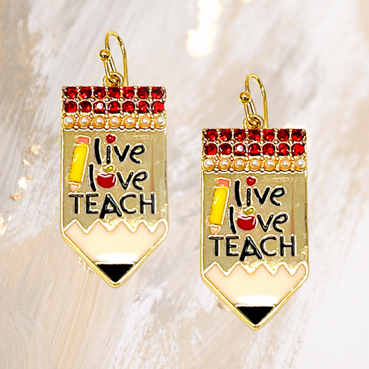 Gold Dipped LIVE LOVE TEACH Dangle Earrings