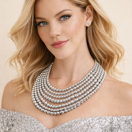 Gia Silver Pearl Beaded Magnetic Collar Necklace