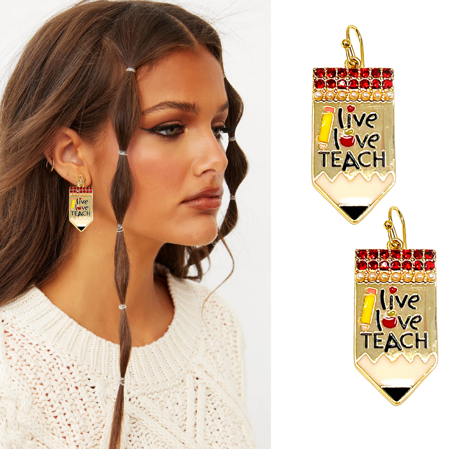 Gold Dipped LIVE LOVE TEACH Dangle Earrings