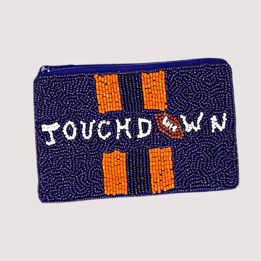 Football Auburn TOUCHDOWN Beaded Storage Coin Pouch