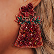 Jingle Bells Crystal Christmas Seed Beaded Holiday Earrings