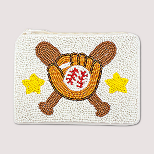 Baseball Theme Beaded Coin Money Storage Pouch